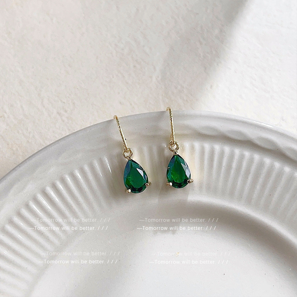 Light Luxury Emerald Drop-shaped Zircon Earrings