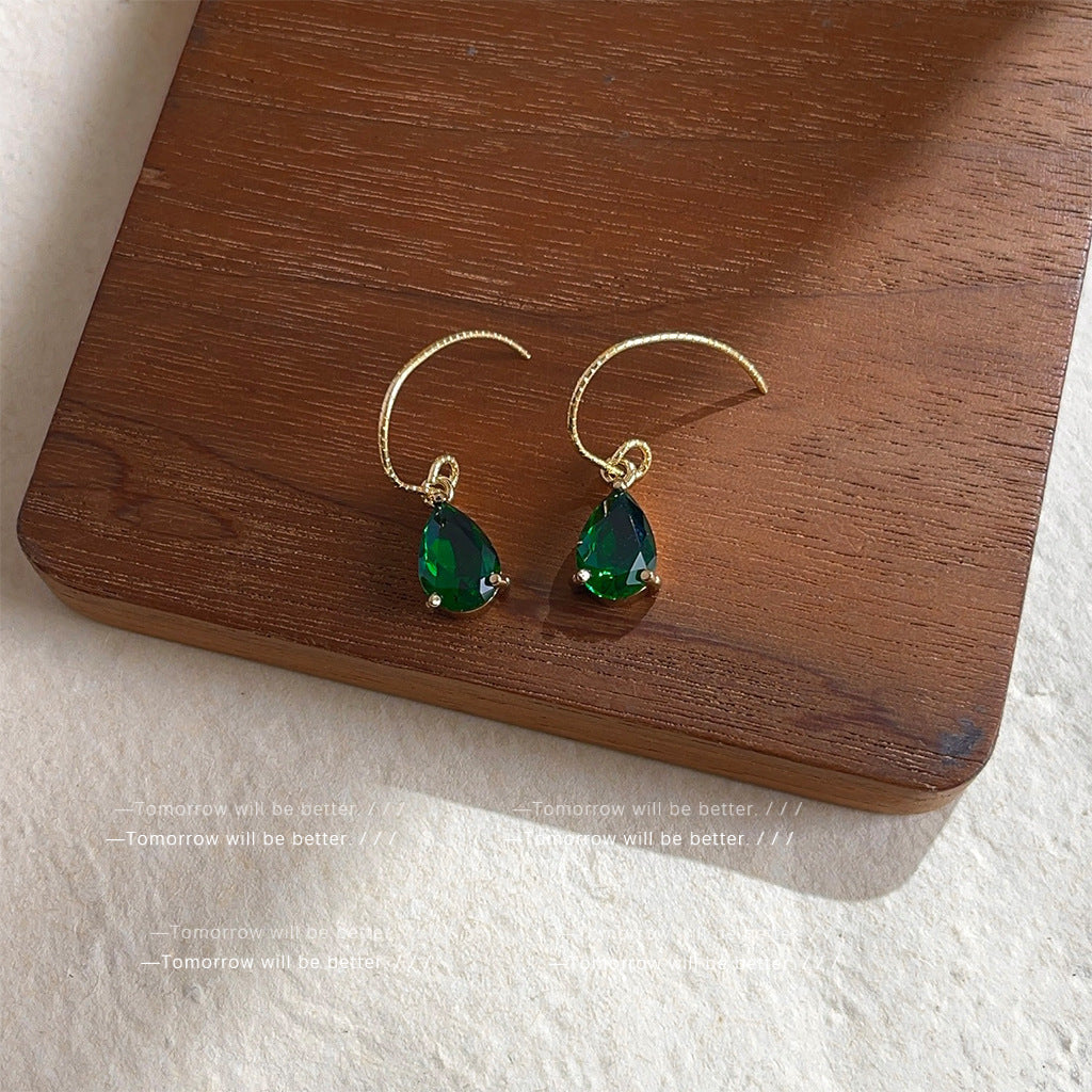 Light Luxury Emerald Drop-shaped Zircon Earrings