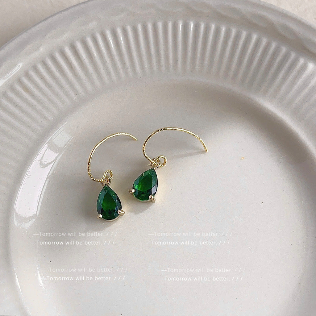 Light Luxury Emerald Drop-shaped Zircon Earrings