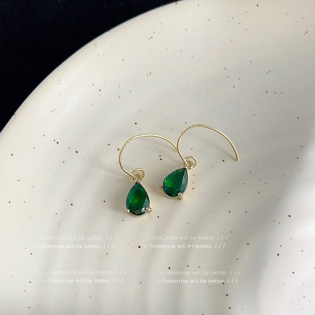Light Luxury Emerald Drop-shaped Zircon Earrings