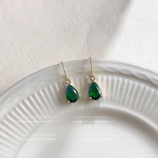 Light Luxury Emerald Drop-shaped Zircon Earrings